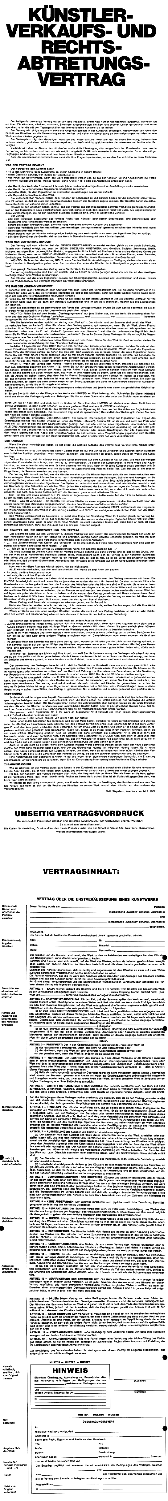 Künstler-Verkaufs- und Rechtsabtretungs-Vertrag Künstler-Verkaufs- und Rechtsabtretungs-Vertrag
